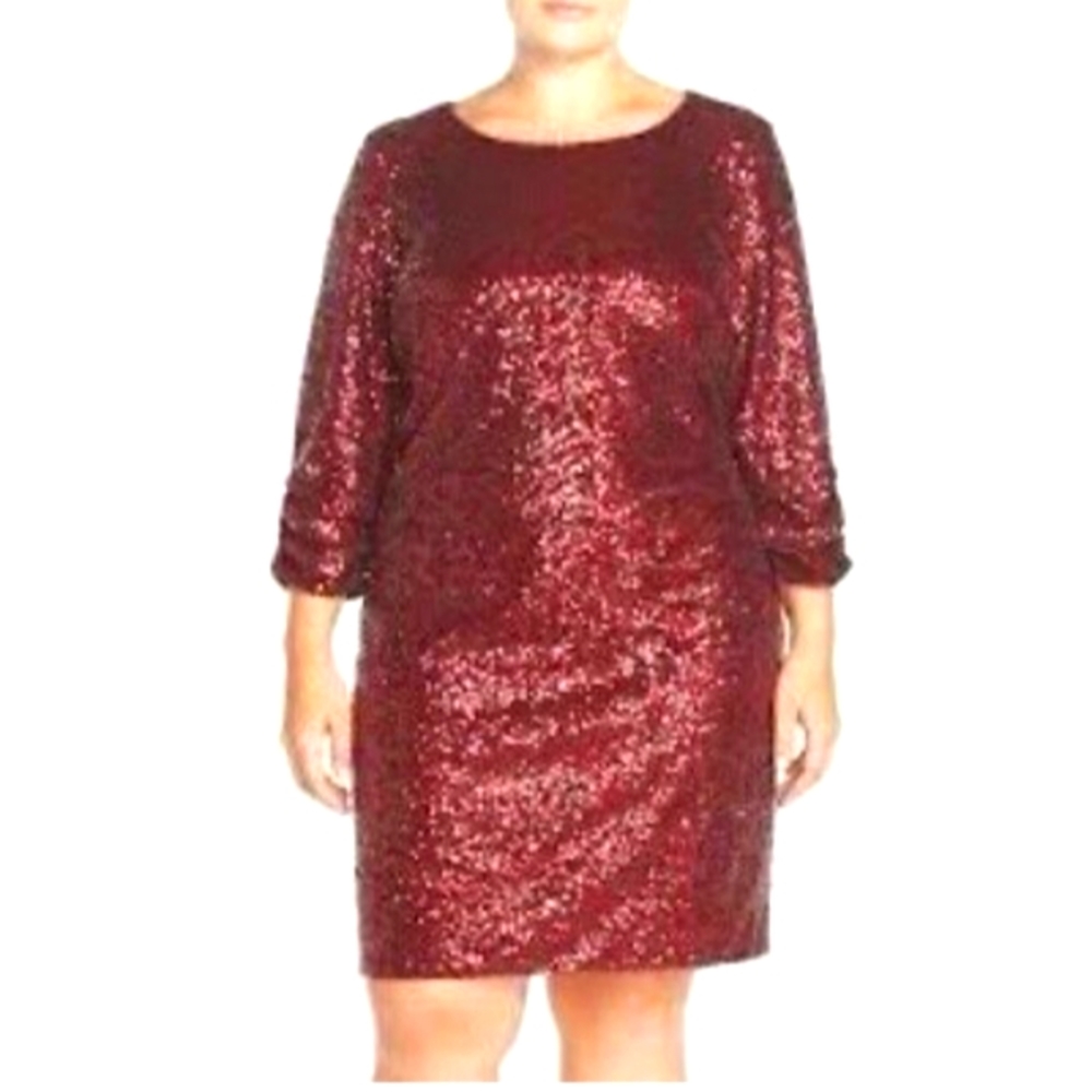 Vince Camuto Red Sequin Plus Sized 22W Party Dress